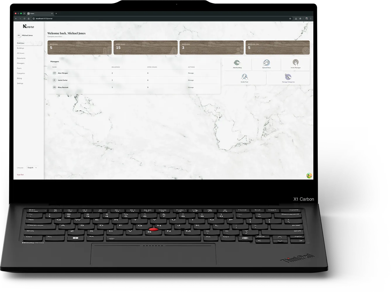Kvaro manager dashboard on the web